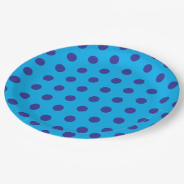 Prato De Papel Pontos Polka Azuis sobre Azul