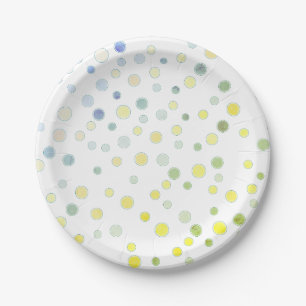 Prato De Papel Pontos Polka Azul Verde Amarelo