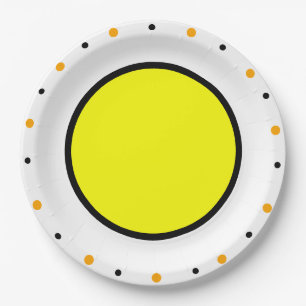 Prato De Papel Pontos Pretos Laranja Amarelos