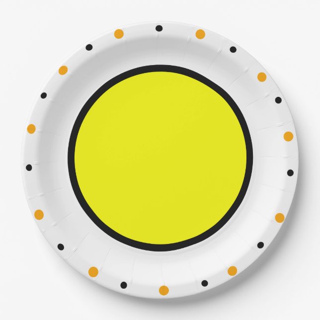 Prato De Papel Pontos Pretos Laranja Amarelos (Frente)