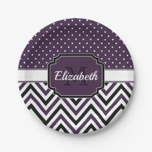 Prato De Papel Pontos Roxos e Cevrons