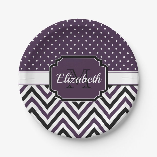 Prato De Papel Pontos Roxos e Cevrons (Frente)
