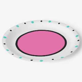 Prato De Papel Pontos Turquesa Pretos Brilhantes