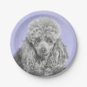 Prato De Papel Poodle Miniature Toy Silver Cinza Blue Dog Art