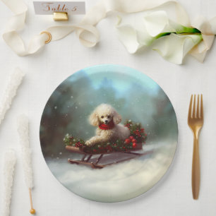 Prato De Papel Poodle Natal neve inverno
