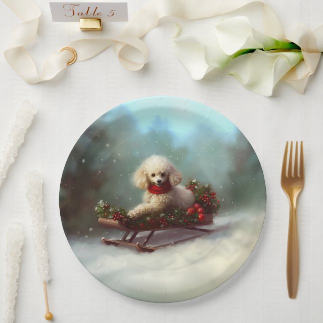 Prato De Papel Poodle Natal neve inverno (Casamento)