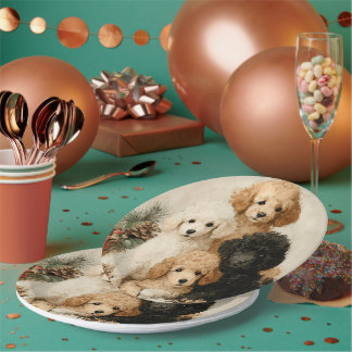 Prato De Papel Poodle Puppies Vintage Christmas
