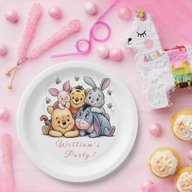 Prato De Papel Pooh & Amigos Pastel (Festa)