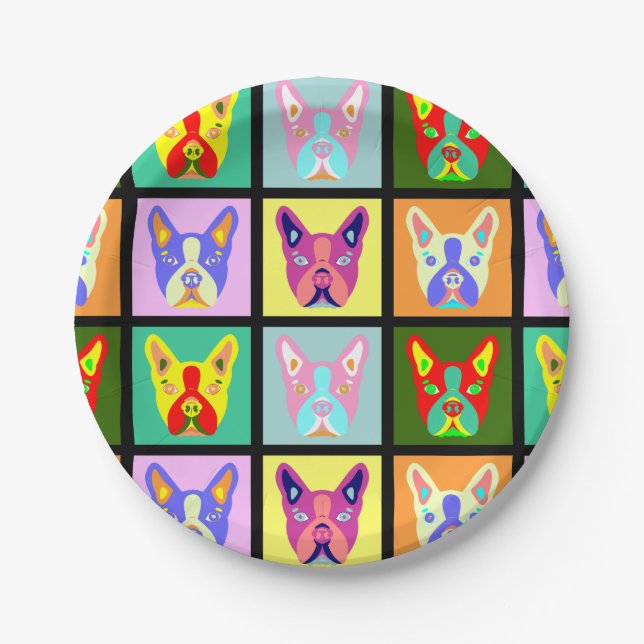 Prato De Papel Pop art de Boston Terrier (Frente)