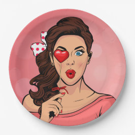 Prato De Papel Pop Art Lady Heart Lollipop