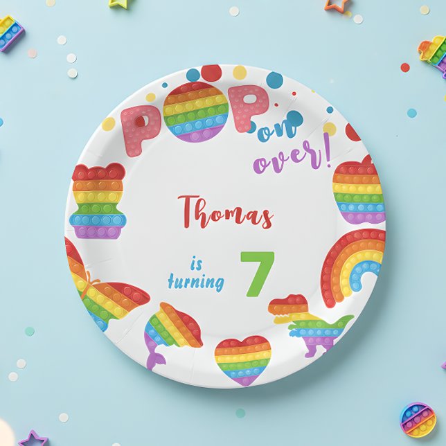 Prato De Papel Pop! Criança de aniversário do Pastel pop it (Criador carregado)