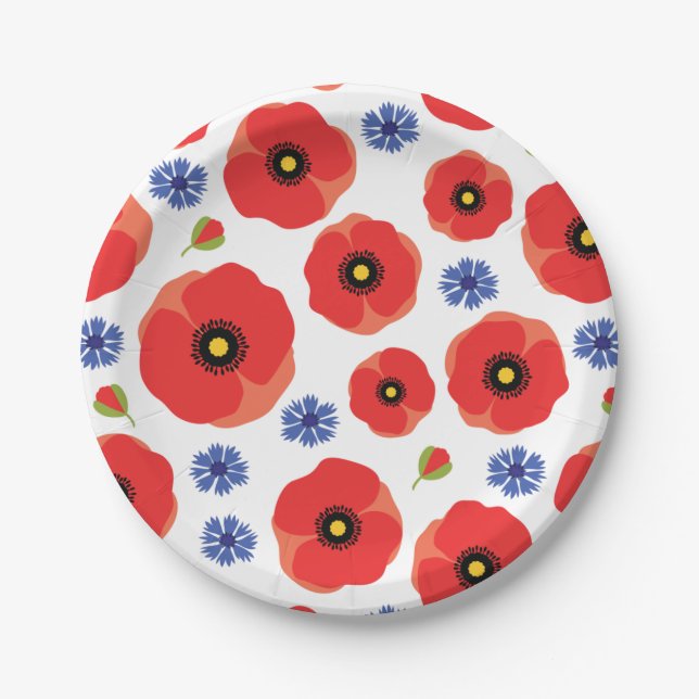 Prato De Papel Poppys E Cornflower Patterno (Frente)
