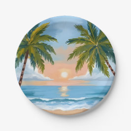 Prato De Papel Pôr do sol da palmeira | Casamento na praia tropic