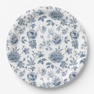 Prato De Papel Porcelana Floral Azul
