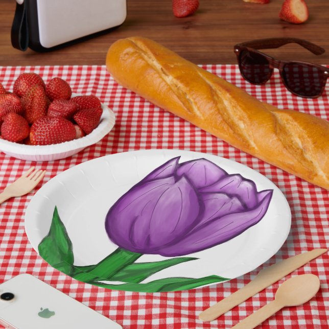 Prato De Papel Porcelanas de Tulipas Roxas bonito (Piquenique)
