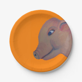 Prato De Papel porco na placa de papel alaranjada