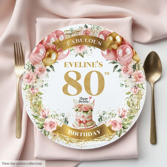 Prato De Papel Portas de aniversário do Elegante Dourado Numero 8 (Elegant Gold Number 80th Boho Birthday Plates

)