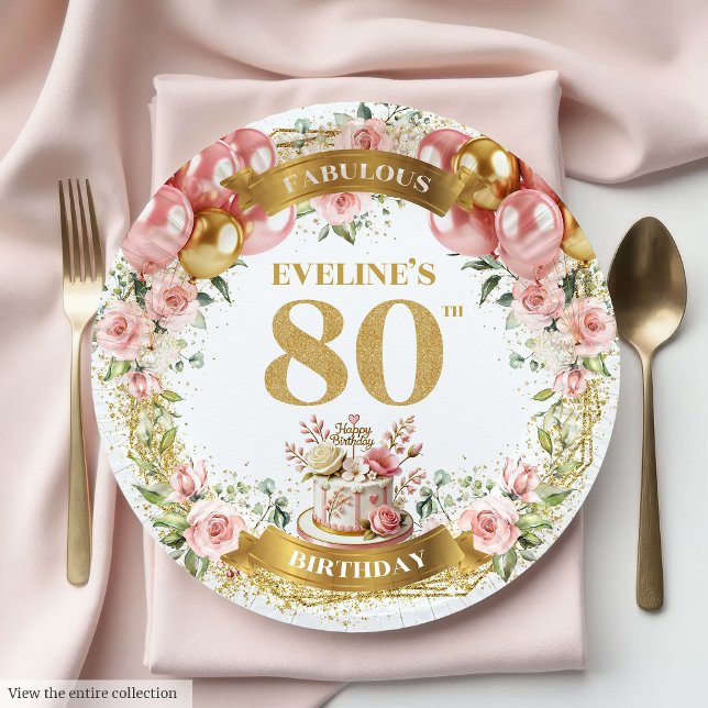 Prato De Papel Portas de Festa de aniversário do Elegante Dourado (Elegant Gold Number 80 Birthday Party Plates)