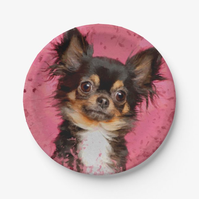 Prato De Papel Portrait Chihuahua em pastel fuchsia (Frente)