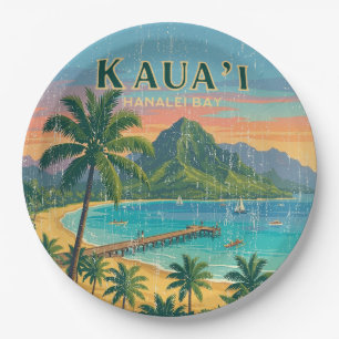 Prato De Papel Pôsteres de Viagem Havaianos Antigos - Kauai
