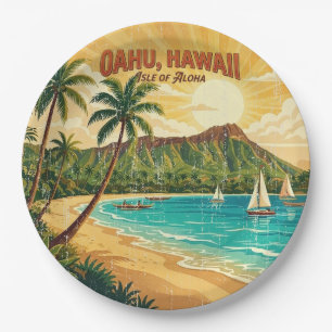 Prato De Papel Pôsteres de Viagem Vintage do Havaí - Oahu