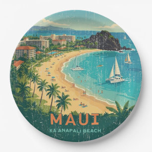 Prato De Papel Pôsteres de Viagens Havaianos Antigos - Maui