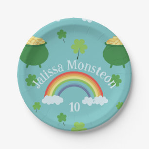 Prato De Papel Pote Arco-Íris Colorido Verde Lucky, Dourado