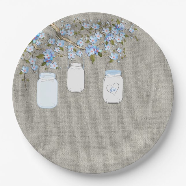 Prato De Papel Pote de Pedra Azul de Jantar Meninos Bebê Chamada (Frente)