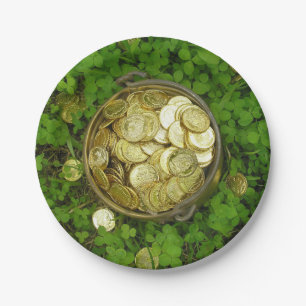 Prato De Papel Pote mágico de Dourado com Shamrocks!