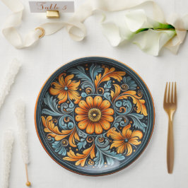 Prato De Papel Potência de arte popular inspirada em amarelo, fer