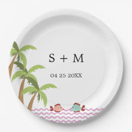 Prato De Papel Praia de Verão em Aquarela Moderna