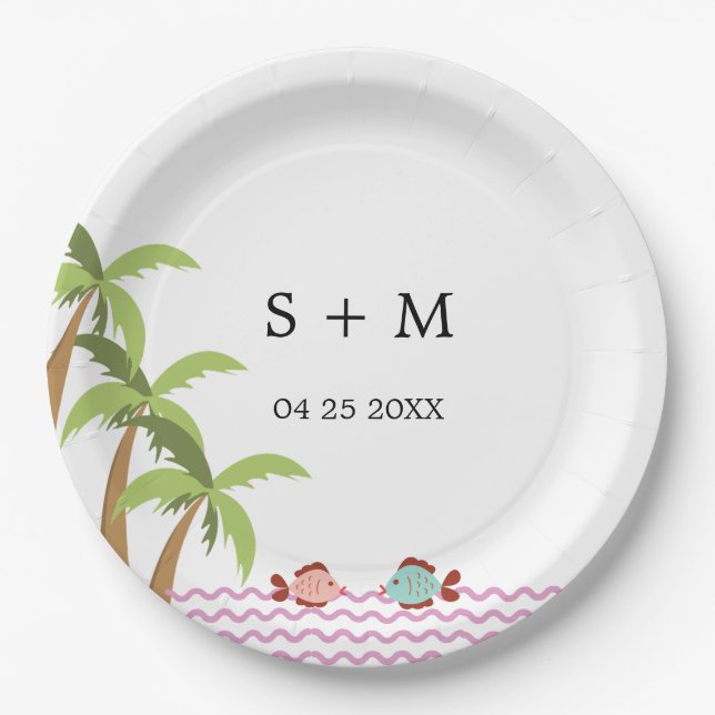 Prato De Papel Praia de Verão em Aquarela Moderna (Frente)