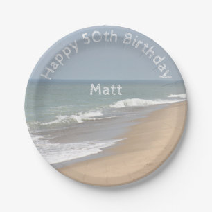 Prato De Papel Praia e ondas do oceano