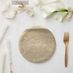 Prato De Papel Praia Life Cotação Oceânica Limpa Água Dourada