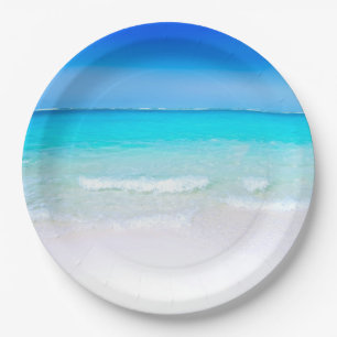 Prato De Papel Praia tropical com um mar de turquesa