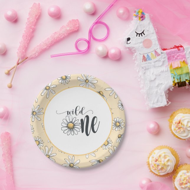 Prato De Papel Prata de aniversário da margarida - Um selvagem -  (Festa)