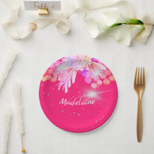 Prato De Papel Prata Moderna Rosa Floral Pessoal