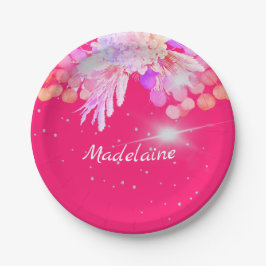 Prato De Papel Prata Moderna Rosa Floral Pessoal