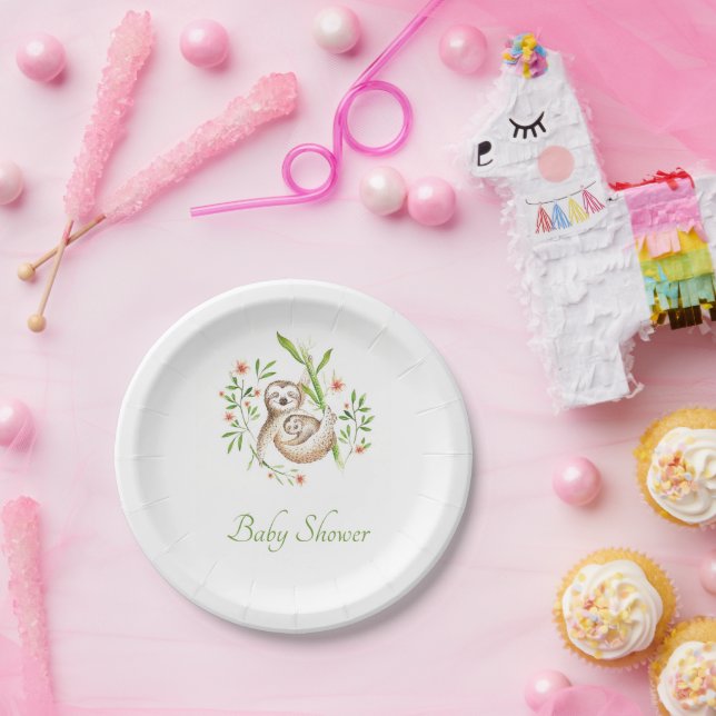 Prato De Papel Preguiças mães e bebês   (Festa)