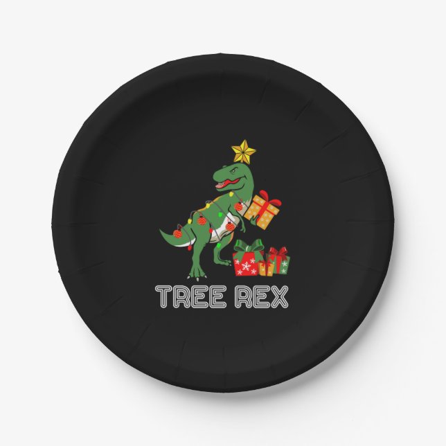Prato De Papel Prenda de Natal para crianças do pajama rex da árv (Frente)