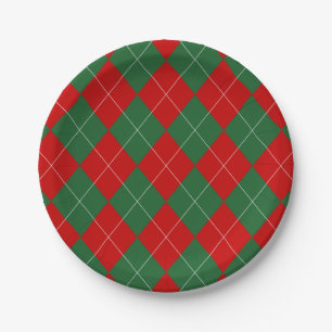Prato De Papel Preppy Argyle Tartan Diamond Xadrez Vermelho Verde