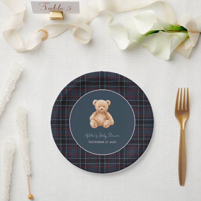 Prato De Papel Preppy Classic Teddy Bear Baby Shower  (Casamento)