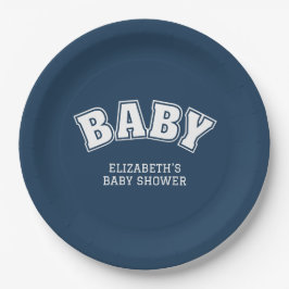 Prato De Papel Preppy Collegiate Varsity Navy Baby Shower