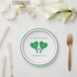 Prato De Papel Preppy Green and Pink Wedding Pickleball