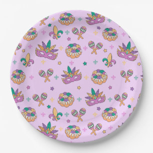 Prato De Papel Preppy Mardi Gras King Cake Party Plates