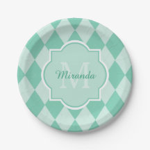 Preppy Mint Green Argyle Girly Monograma e Nome