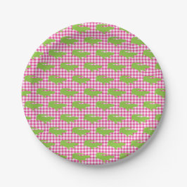 Prato De Papel Preppy Pink Gingham Green Alligator Southern
