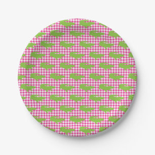 Prato De Papel Preppy Pink Gingham Green Alligator Southern