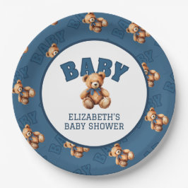 Prato De Papel Preppy Varsity Teddy Bear Baby Shower