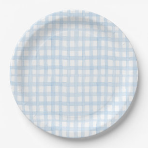 Prato De Papel Preppy Watercolor Blue Gingham